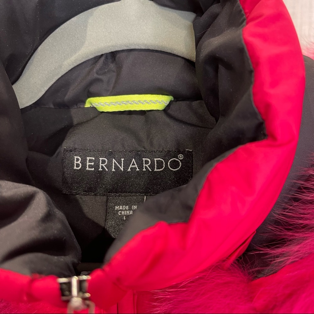 Bernardo Magenta/Lipstick Pink Down Puffer Jacket w/Magenta Fox Trim - L - Picture 7 of 9